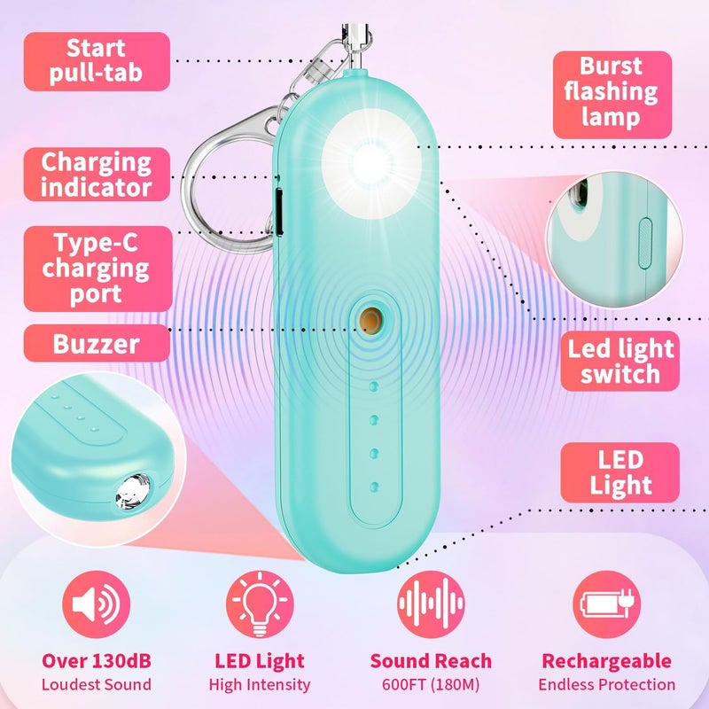 MtMinn Rechargeable Personal Safety Alarm for Women - 130dB Self Defense Keychain Alarm Whistle with SOS Strobe Light, Low Battery Notice - Security Protection Devices for Kids Elderly College Essentials - Image 3